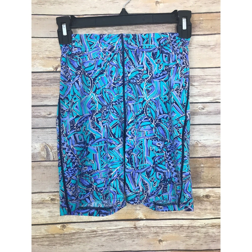 Asics Vintage Shorts Womens M Blue Floral Bike Elastic Waist 90s Pull On